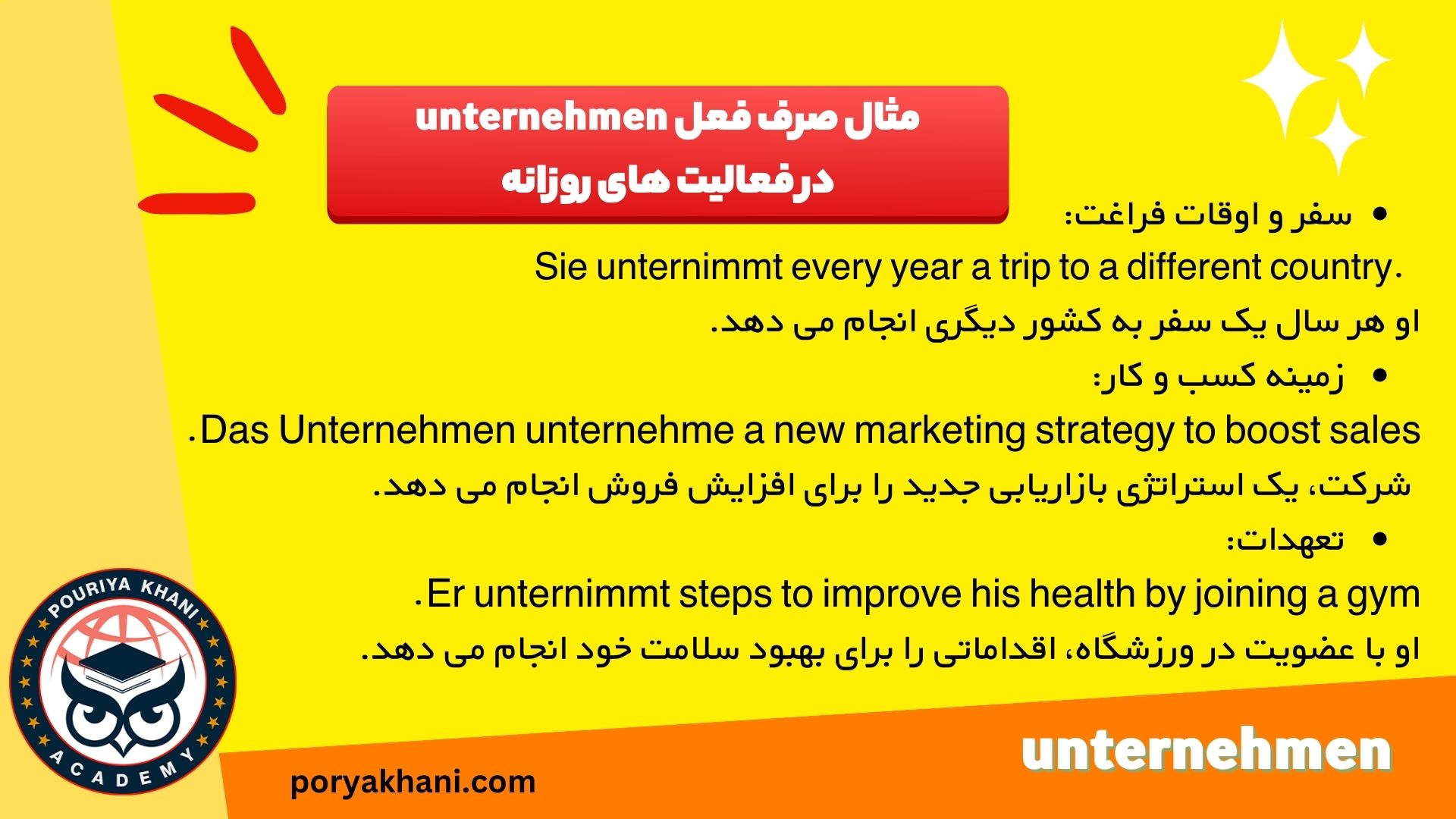 مثال صرف فعل unternehmen در فعالیت های روزانه